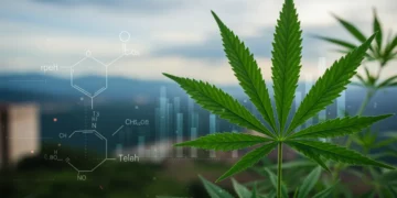 Folha de cannabis com dados científicos sobre saúde mental no contexto brasileiro.