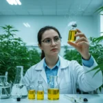 Alerta: 3 mitos sobre o uso de óleo de cannabis que prejudicam seu tratamento Cientista analisando óleo de cannabis em laboratório, simbolizando pesquisa e tratamento médico.