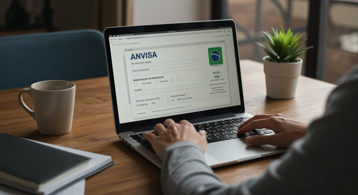 Pessoa preenchendo formulário online da Anvisa para solicitação de importação de óleo de cannabis.