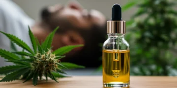 Frasco de óleo de cannabis com conta-gotas, simbolizando o tratamento da ansiedade.