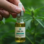 Pessoa segurando frasco de óleo de cannabis com conta-gotas, simbolizando o acesso legal ao tratamento no Brasil.