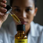 CBD a longo prazo: Efeitos colaterais em usuários brasileiros (12 meses) Frasco de óleo de CBD com conta-gotas, simbolizando o uso e os efeitos do canabidiol a longo prazo.