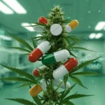 Interação entre Canabinoides e Medicamentos: Guia de Riscos 2025 Representação gráfica da interação de canabinoides com medicamentos farmacêuticos em ambiente laboratorial, destacando a complexidade e a necessidade de cautela.