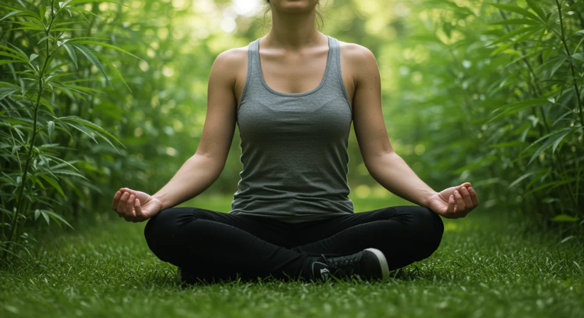 Pessoa meditando em um ambiente tranquilo, representando a calma e o bem-estar mental que o CBD pode proporcionar na gestão da ansiedade.
