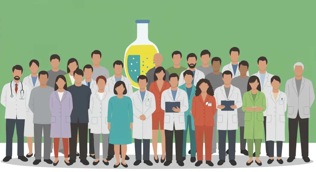 Grupo de pacientes brasileiros em ambiente clínico, representando os participantes do ensaio sobre dor crônica.