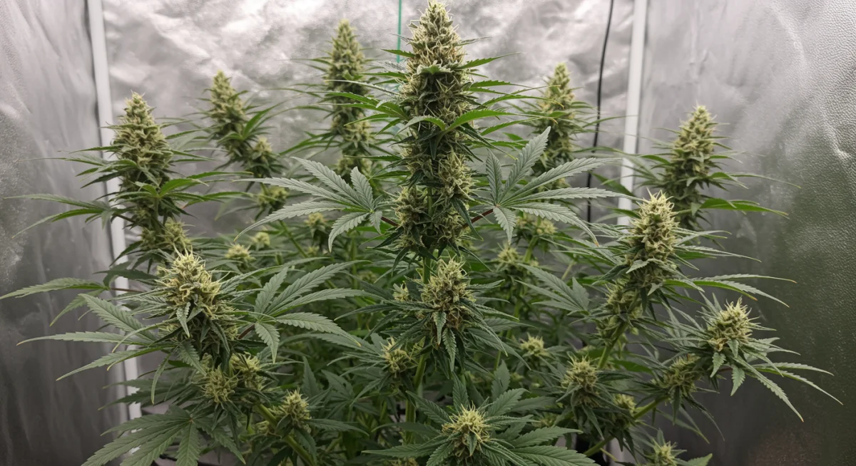 Planta de cannabis ramificada e com múltiplas colas após aplicação de técnicas de poda