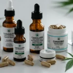Alívio da dor crônica: 4 produtos de cannabis com até 20% de CBD Variedade de produtos de cannabis com até 20% de CBD para alívio da dor crônica, incluindo óleos, cápsulas e cremes.